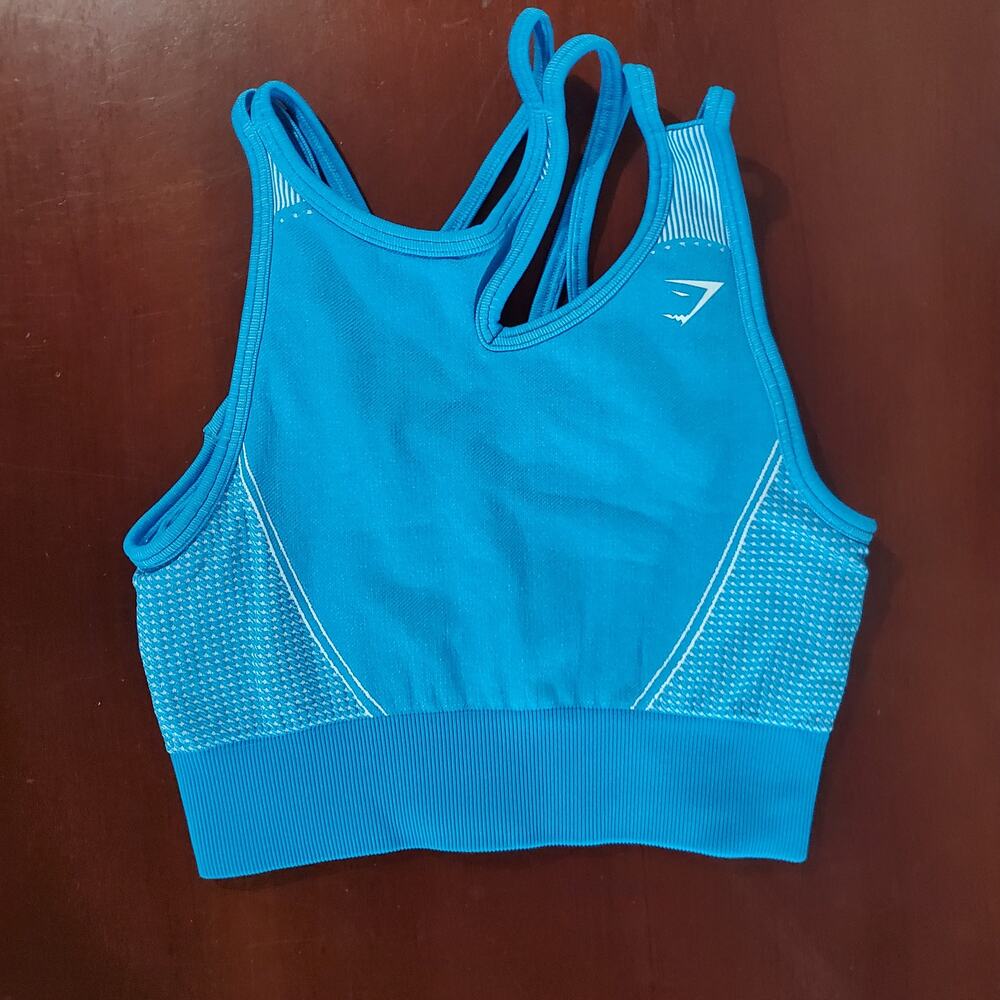 Gymshark Womens Ultra Seamless Ribbed Longline Sports Bralette Size XS Turquoise